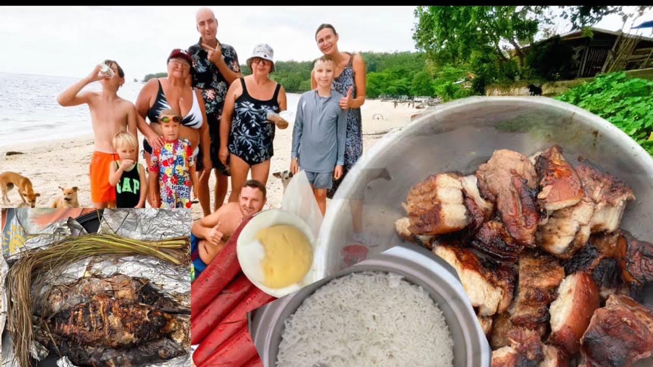 I AM GRILLING ON THE BEACH FOR MY RUSSIAN FAMILY.