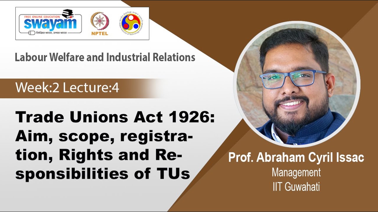 Lec 9: Trade Unions Act 1926: Aim, scope, registration, Rights and Responsibilities of TUs