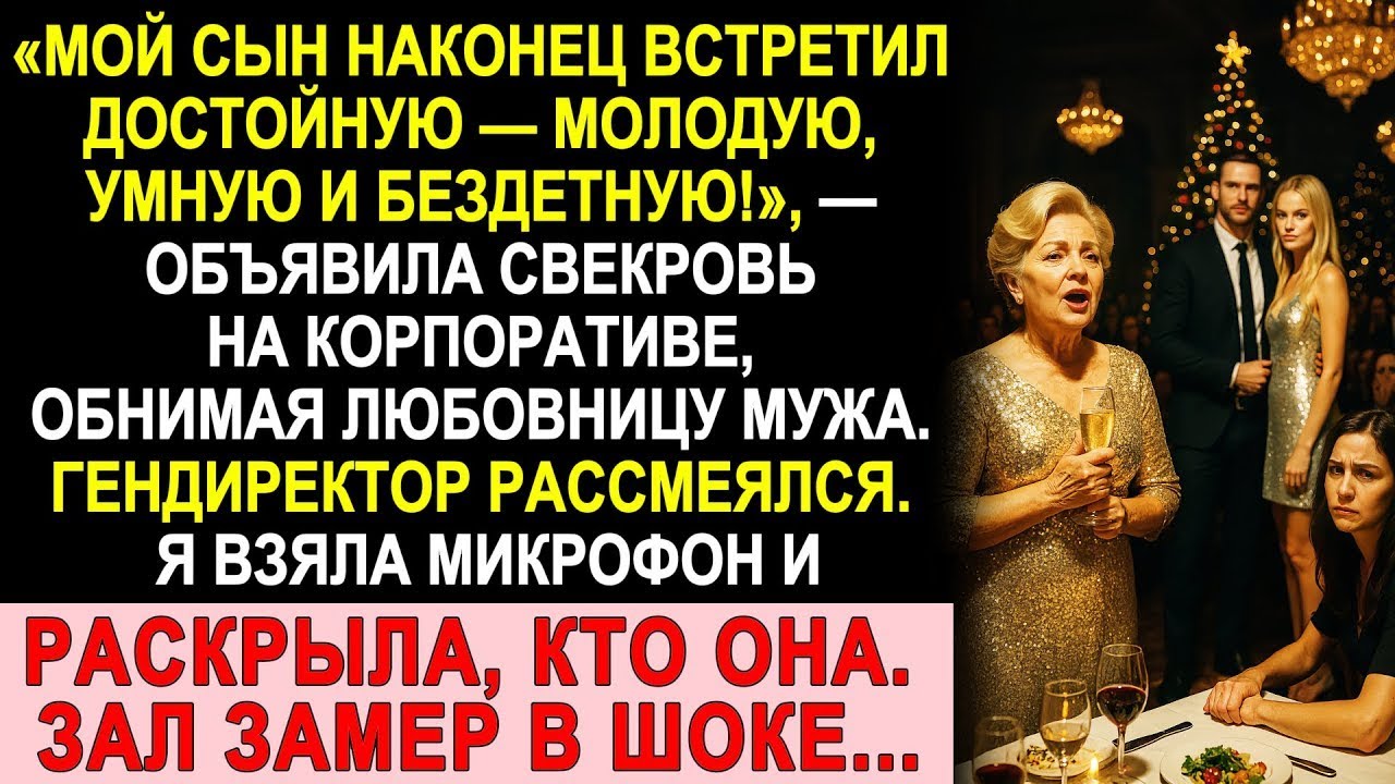 Свекровь представила любовницу мужа на новогоднем корпоративе. Я взяла микрофон—и зал замер в шоке!