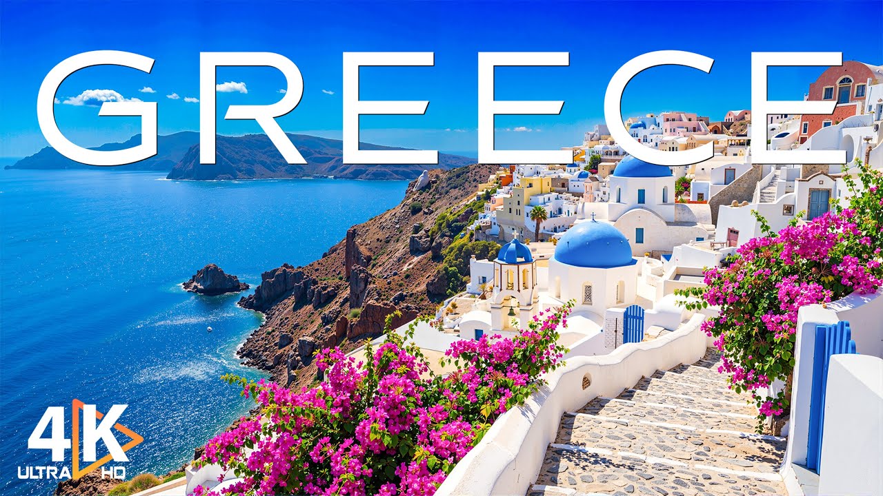 Greece 4K UHD 🇬🇷 Santorini and Mykonos Blue Domes, White Coastlines & Crystal Seas UHD