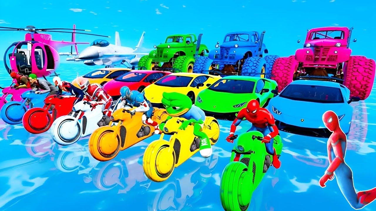 GTA V Superheroes Crazy Race Challenge with Super Cars | GTA 5 Spiderman Car Stunt Race
