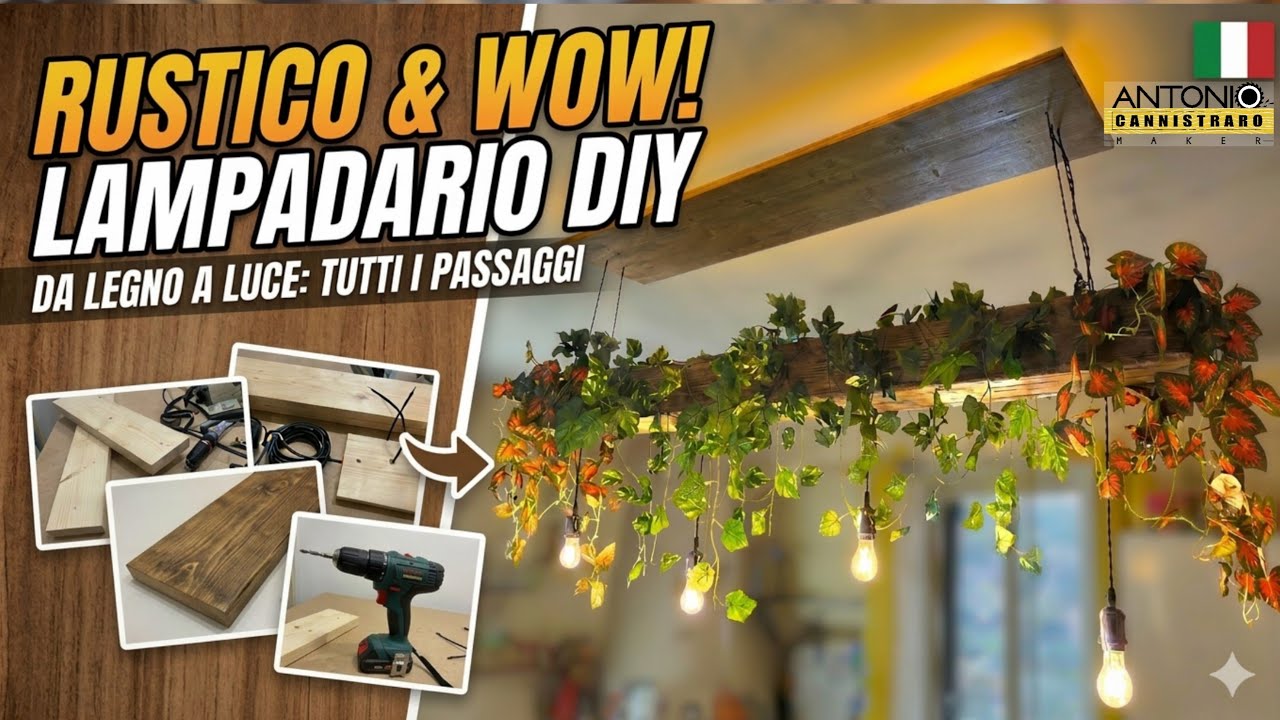 Come fare una finta trave per realizzare un lampadario con luci e striscia led. Con porta piante