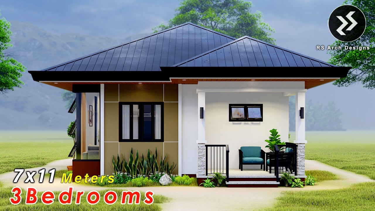 Simple House Design with 3 Bedrooms | 7 x 11 meters | Pinoy House Design Idea