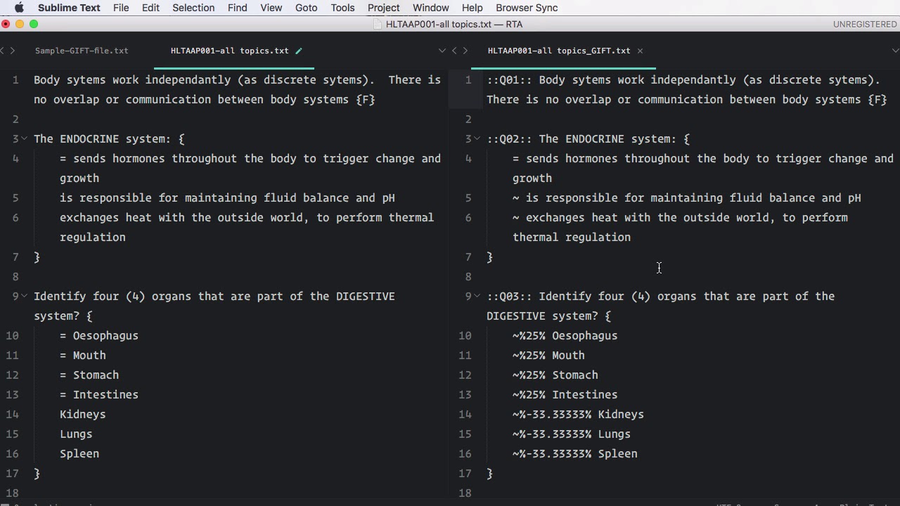 Rapidly writing Moodle questions using GIFT, Sublime Text and the 
