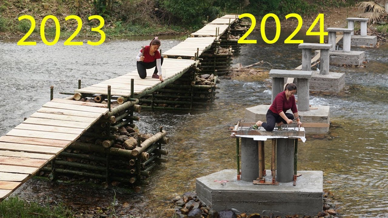 TIMELAPSE: Two Year Building Bamboo bridge and iron bridge to the island off grid - Start to Finish