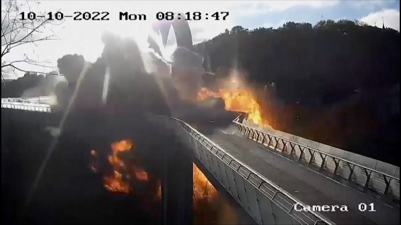 Ukraine releases CCTV video showing BLAST moment on pedestrian bridge in Kyiv