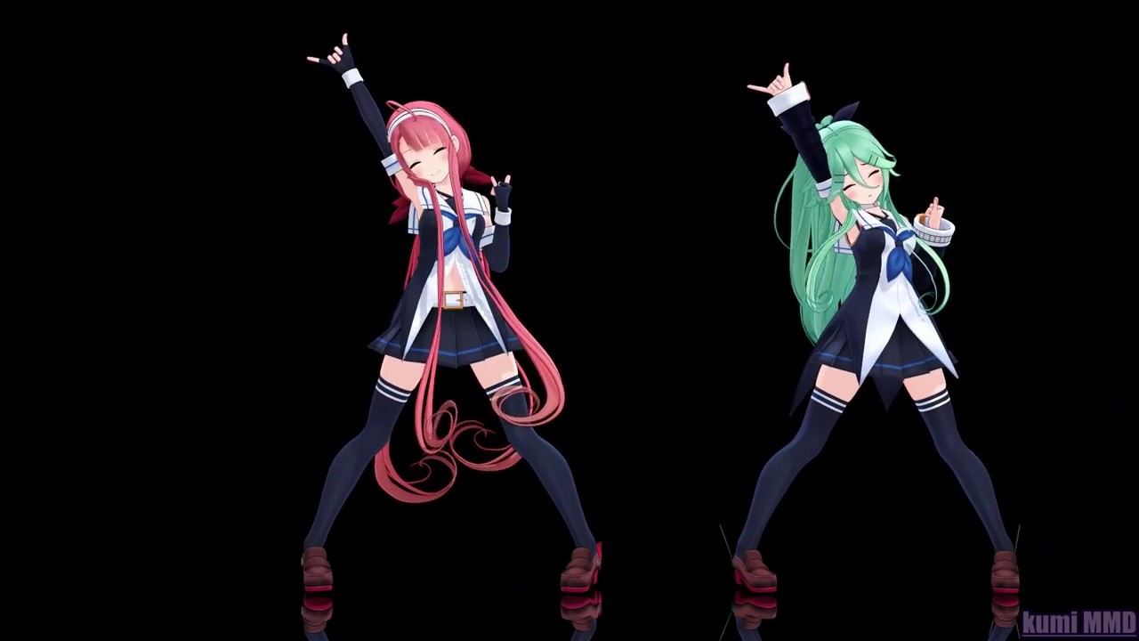 [MMD] 江風＆山風 DEEP BLUE TOWNへおいでよ 正面固定カメラ 1080ｐ60ｆｐｓ [艦これ] BlackBack