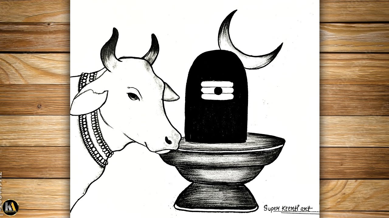 How to Draw Mahadev Shivling Pencil drawing with Cow Nandi | Easy drawing Mahadev drawing