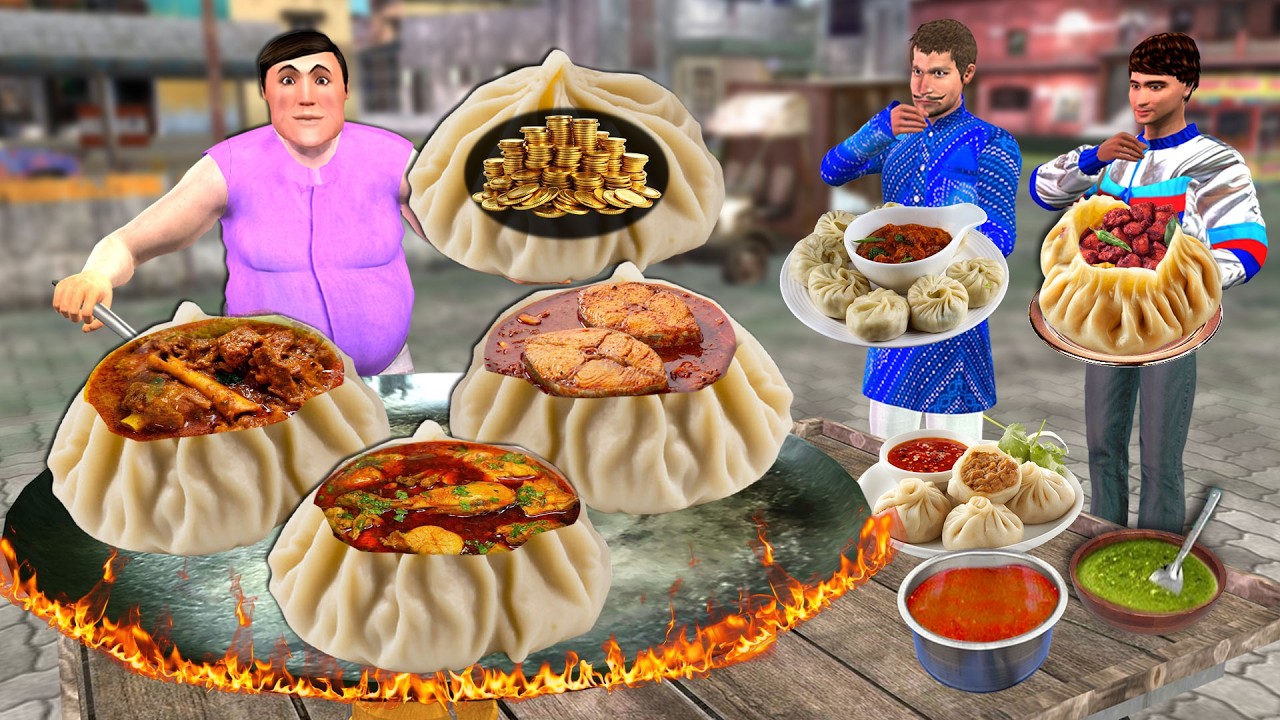 Mystery Dumpling Challenge Chicken Mutton Fish Tasty Momos Street Food Hindi Kahaniya Moral Stories
