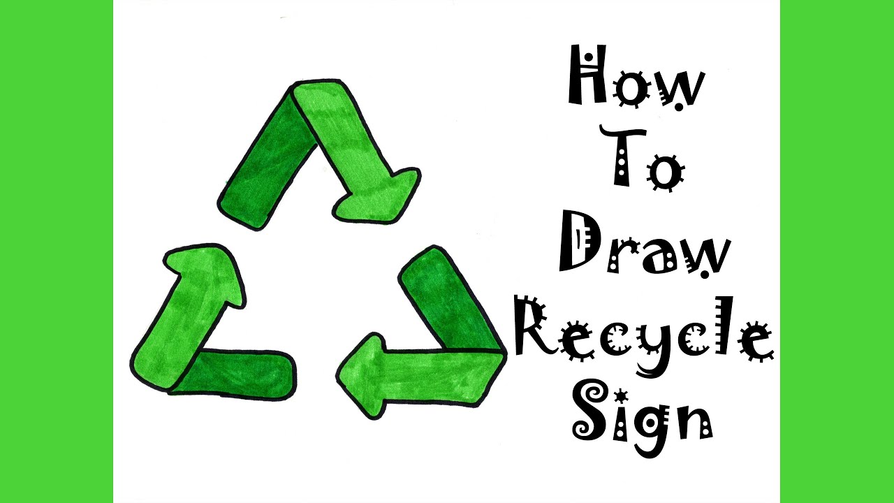 How To Draw Recycle Sign For Kids Step by Step. Guided Easy Earth Day Symbol Poster Drawing Idea.