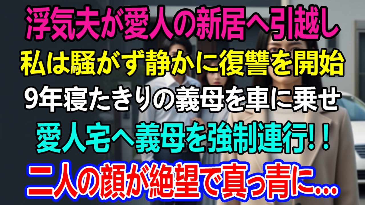 夫が愛人の家に引っ越した。私は泣き叫ぶことも騒ぐこともしなかった——ただ、9年間寝たきりの義母を車に乗せて、彼らの家へ連れて行った。私の姿を見た瞬間、二人の顔が真っ青に…