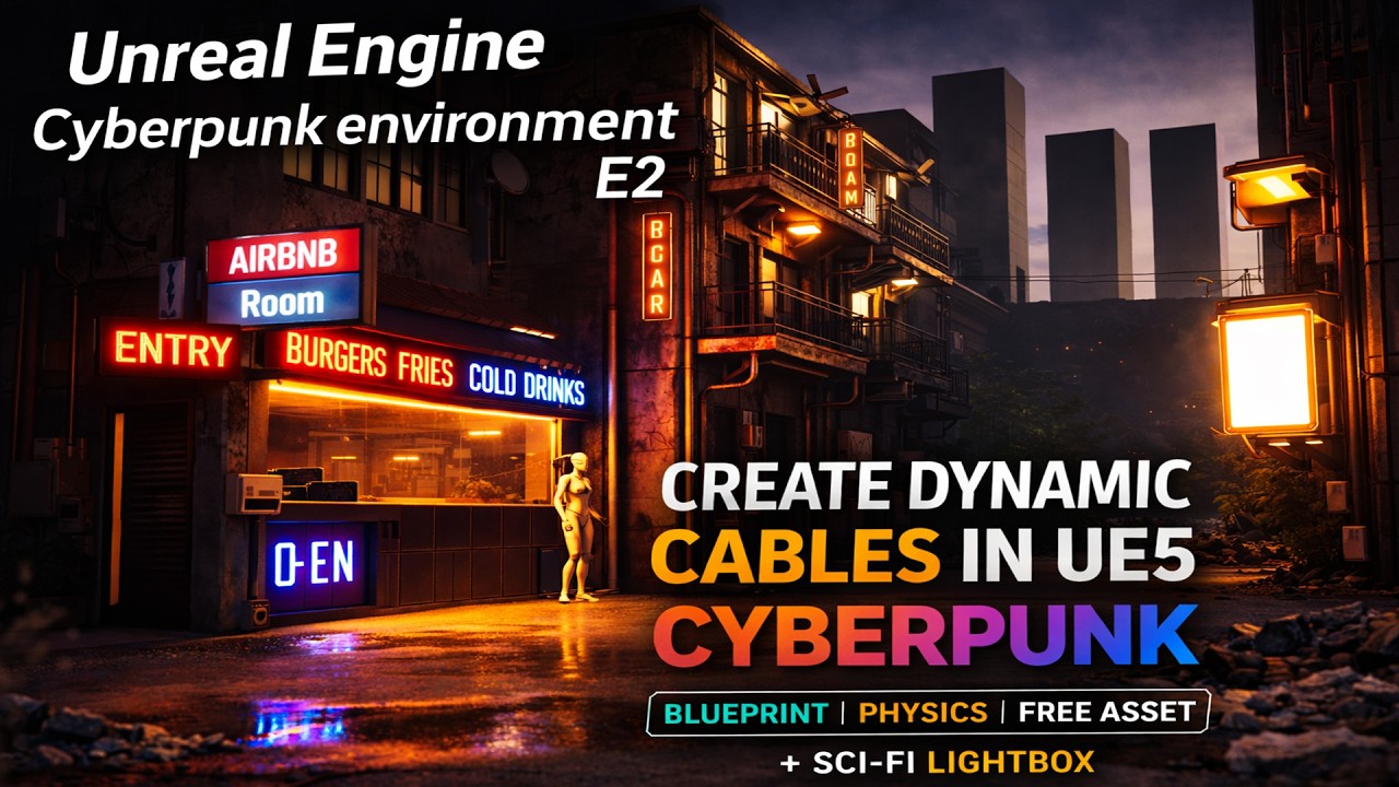 Create Dynamic Cables in UE5 with Blueprint In Cyberpunk Alley | Physics + Free Models #tutorials