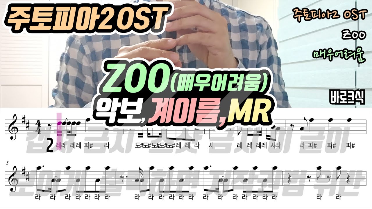 주토피아2 OST - Zoo 악보 리코더 연주(매우어려움)
