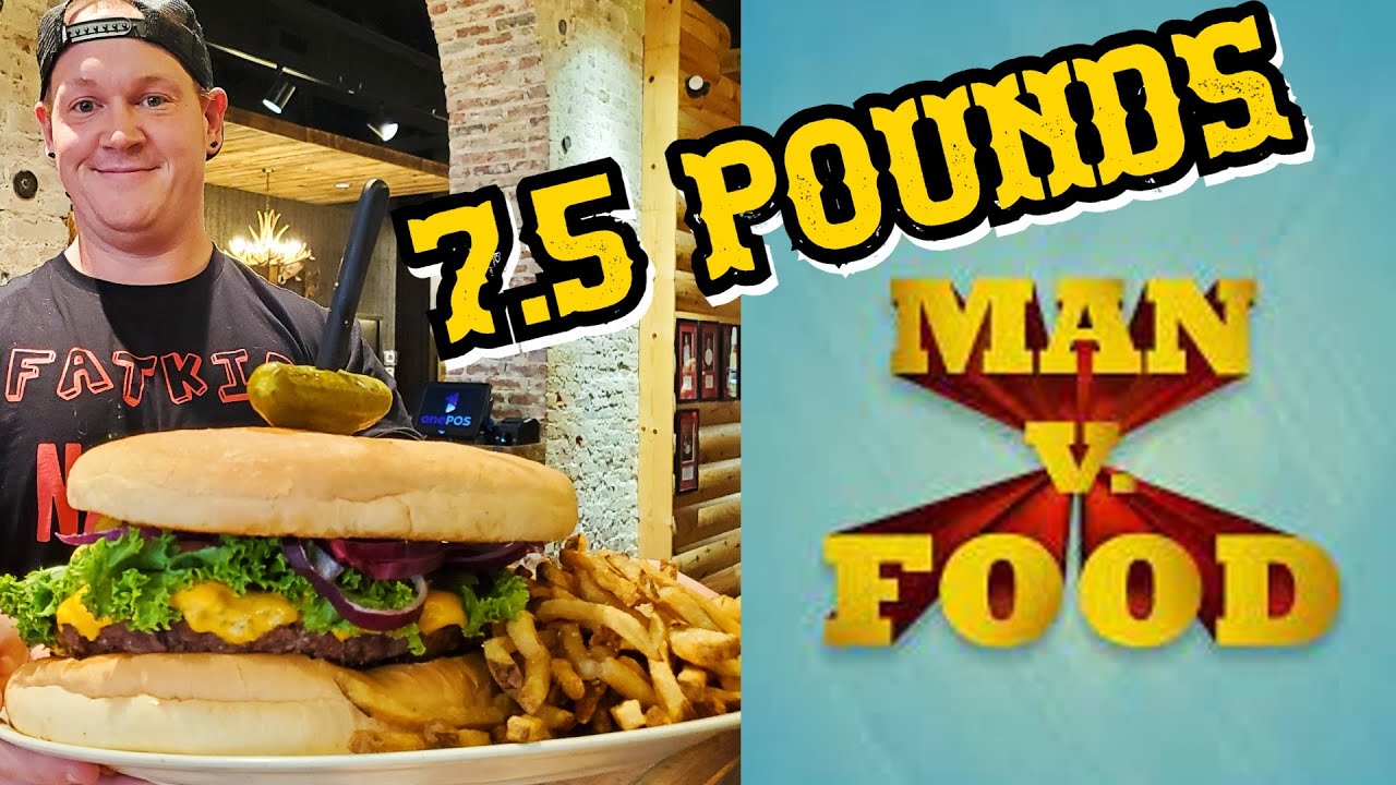 WORLD FAMOUS  MAN VS FOOD 7.5 POUND BURGER FROM KOOKY CANUCK MEMPHIS TN