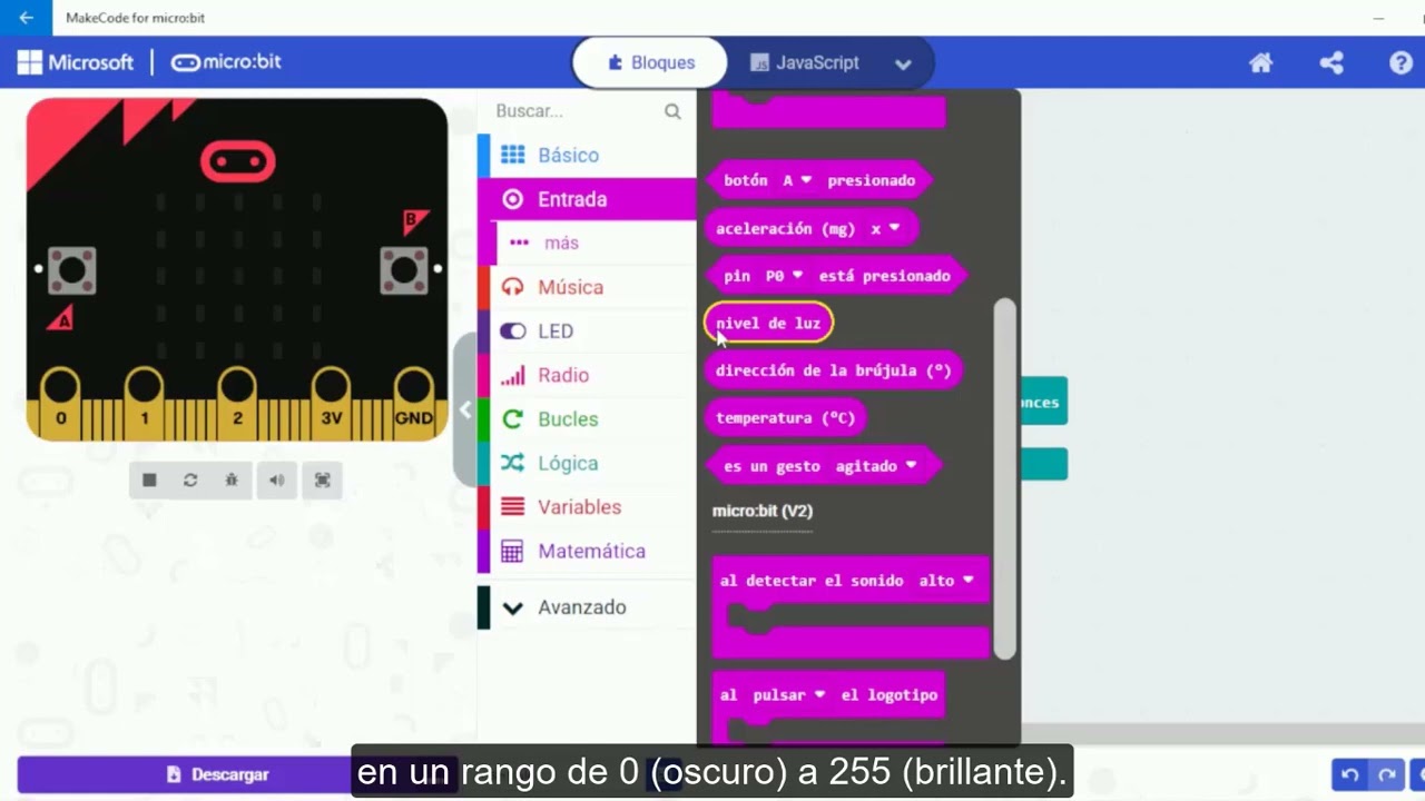 Sensor de luz: integrado en la micro:bit