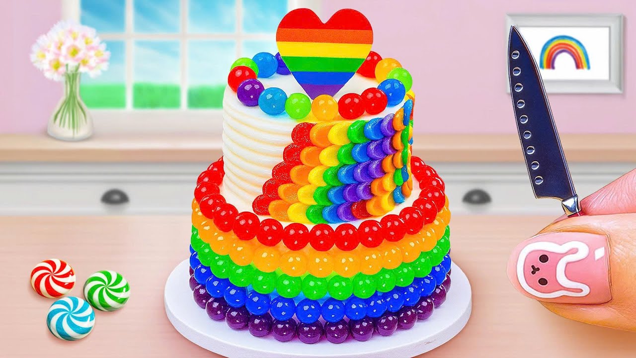Mini Rainbow KitKat Cake Recipe | Stunning Rainbow Melted Chocolate Cake Recipe | Sara Mini Cake