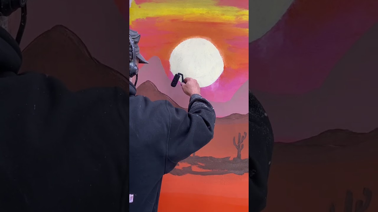 How to paint a desert sunset with a roller window, PaintingTutorial