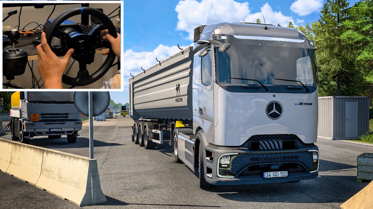 Delivering Construction Cargo with Mercedes eActros 600 | Euro Truck Simulator 2 with Steering Wheel