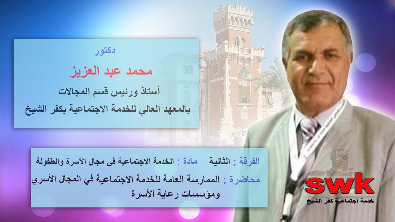 فرقة ثانية خدمة اجتماعية- أسرة وطفولة-الممارسة العامة في المجال الأسرى والمؤسسات - د محمد عبد العزيز