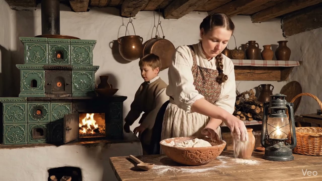 Rye starter is revived before dawn baking ❄️ Traditional Polish Village Kitchen