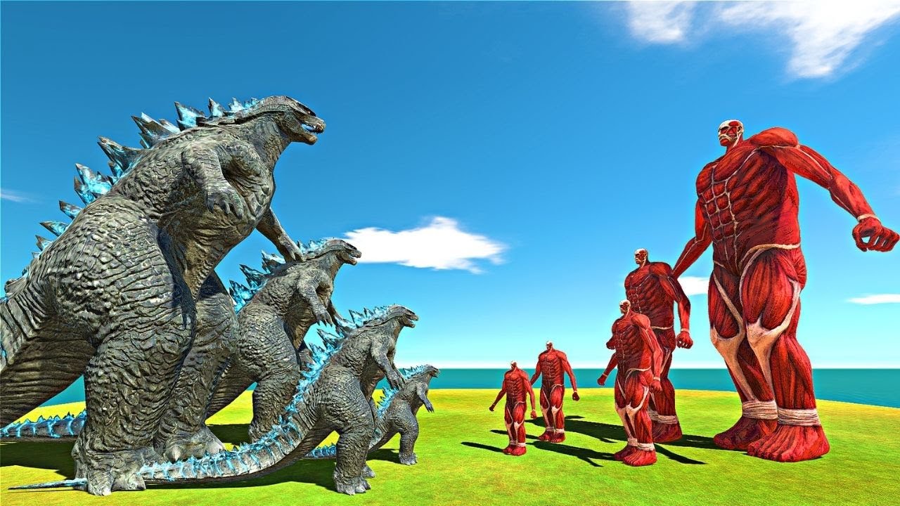 Titan War | Growing Godzilla vs Colossal Titan | Animal Revolt Battle Simulator