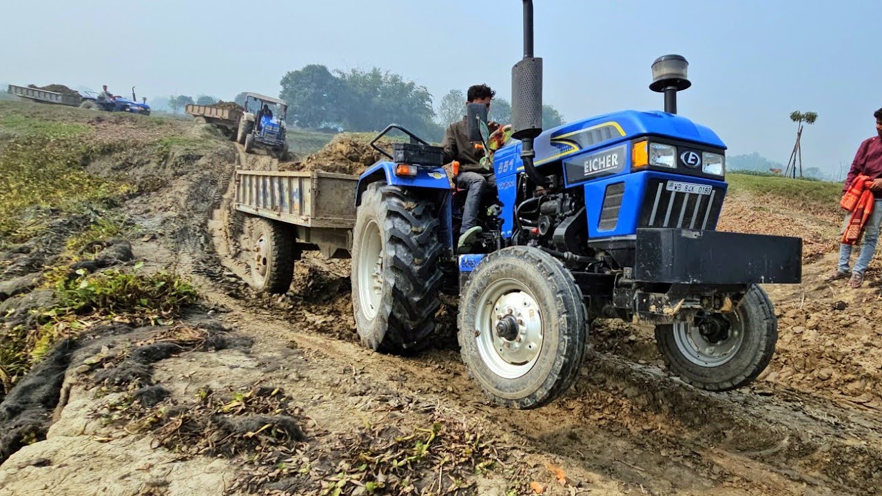 New Eichar 551 Tractor Fully Loading Stunt And Swaraj 744 Xt Tractor | Tractors Stuck in Mud