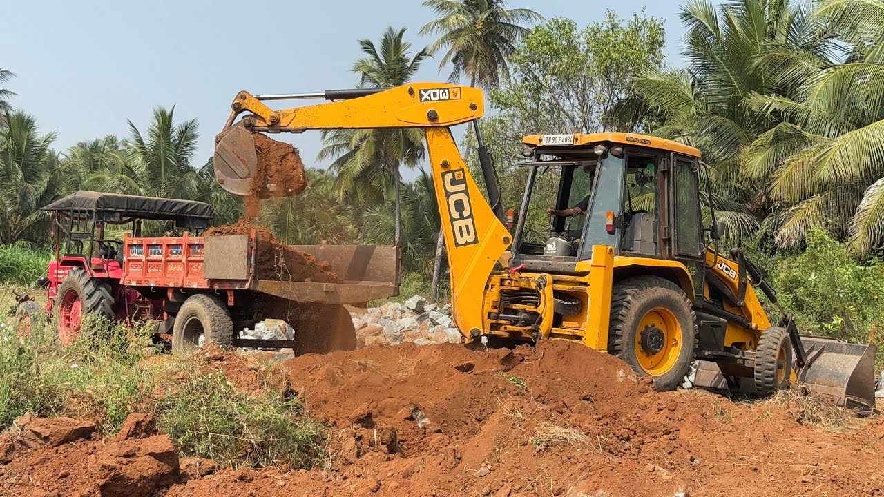 JCB 3DX Soil Mixed Water Basement construction | Mahidhara 415 | New Holland 3630 tractors
