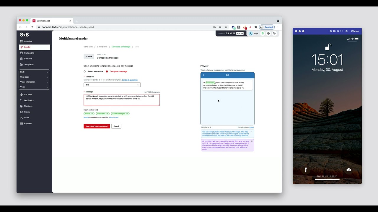 8x8 Connect - Basics,  how to launch an SMS campaign
