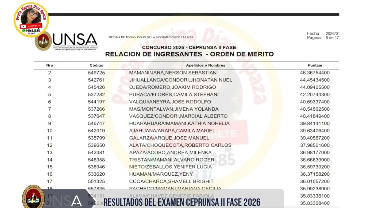 RESULTADOS CEPRUNSA II FASE 2026 #UNSA #ADMISION #CEPRUNSAIIFASE2026 #arequipa #AQP #curiosidades 