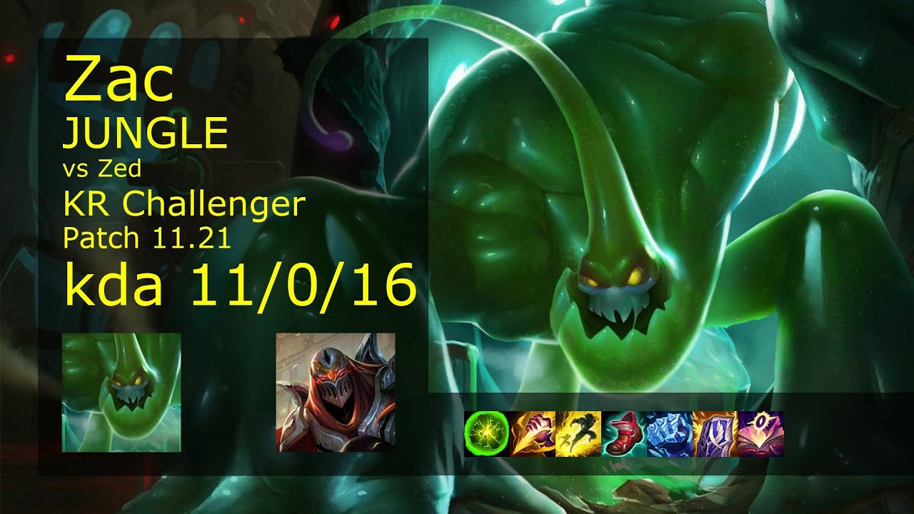 Zac vs Zed Jungle - KR Challenger 11/0/16 Patch 11.21 Gameplay // [롤] 자크 vs 제드 정글