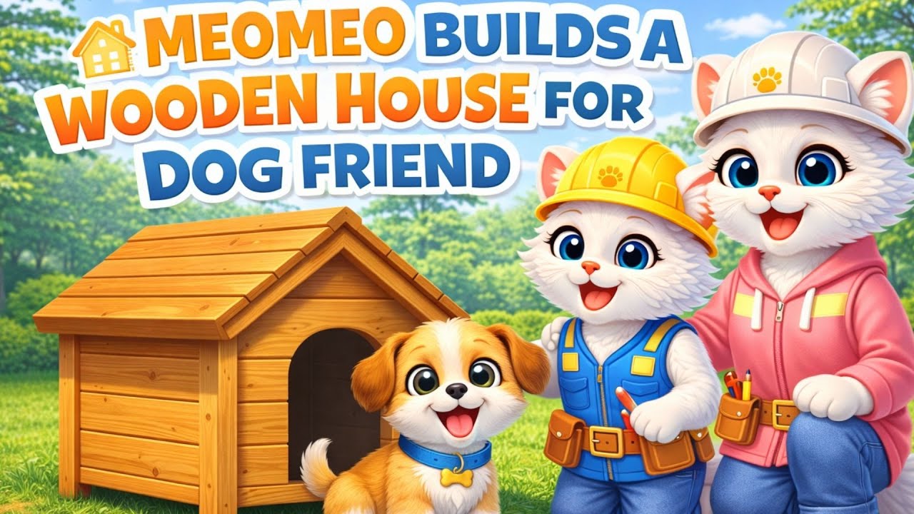 🐶🏠 Meomeo Builds a Wooden House for Dog Friend | Caring Construction Story for Kids