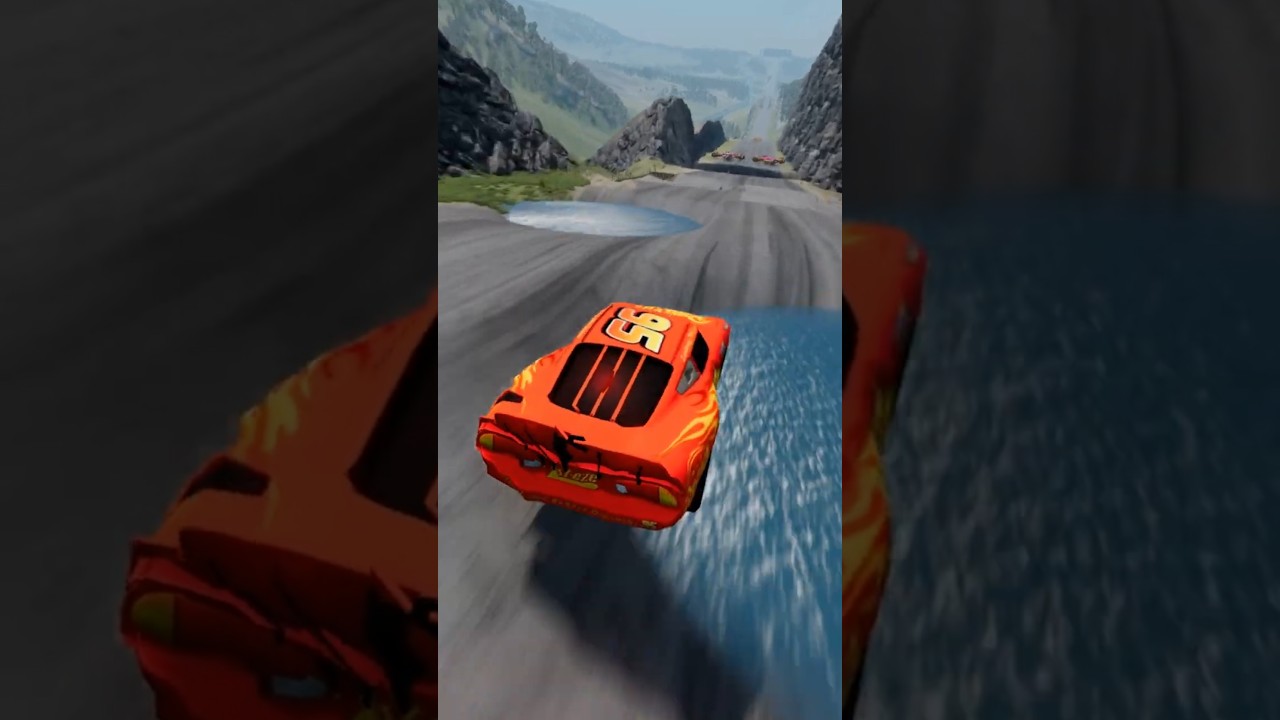McQueen vs Giant Water Pit & Log Downhill Race – BeamNG drive