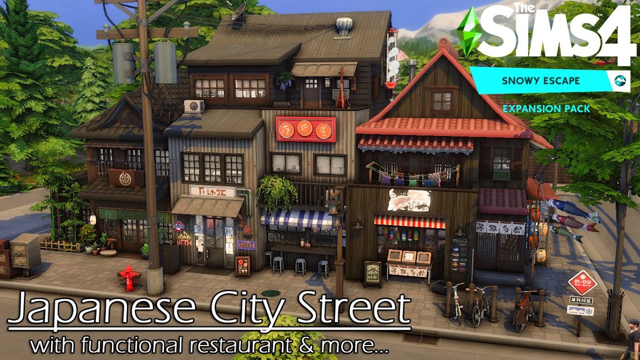JAPANESE CITY STREET // 🗻 SNOWY ESCAPE ⛩ // Sims 4 Speed Build // NoCC
