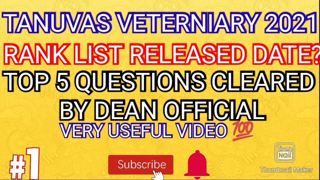 TANUVAS VETERNIARY 2021 RANK LIST RELEASED DATE 💯 ALL MUST WATCH 💯 SUBSCRIBE🔔TOP 5 QUESTIONS CLEARED