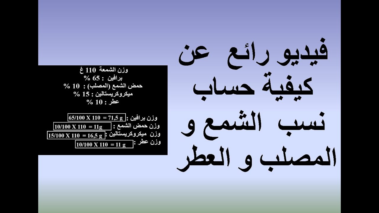 فيديو رائع  عن كيفية حساب نسب  الشمع و المصلب و العطر - لا تضيع  الفرصة - حساب كمية ميكروكريستالين