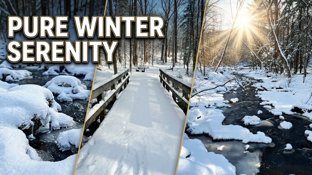 Fresh Snow Walk Along a Winter Stream & Waterfalls
