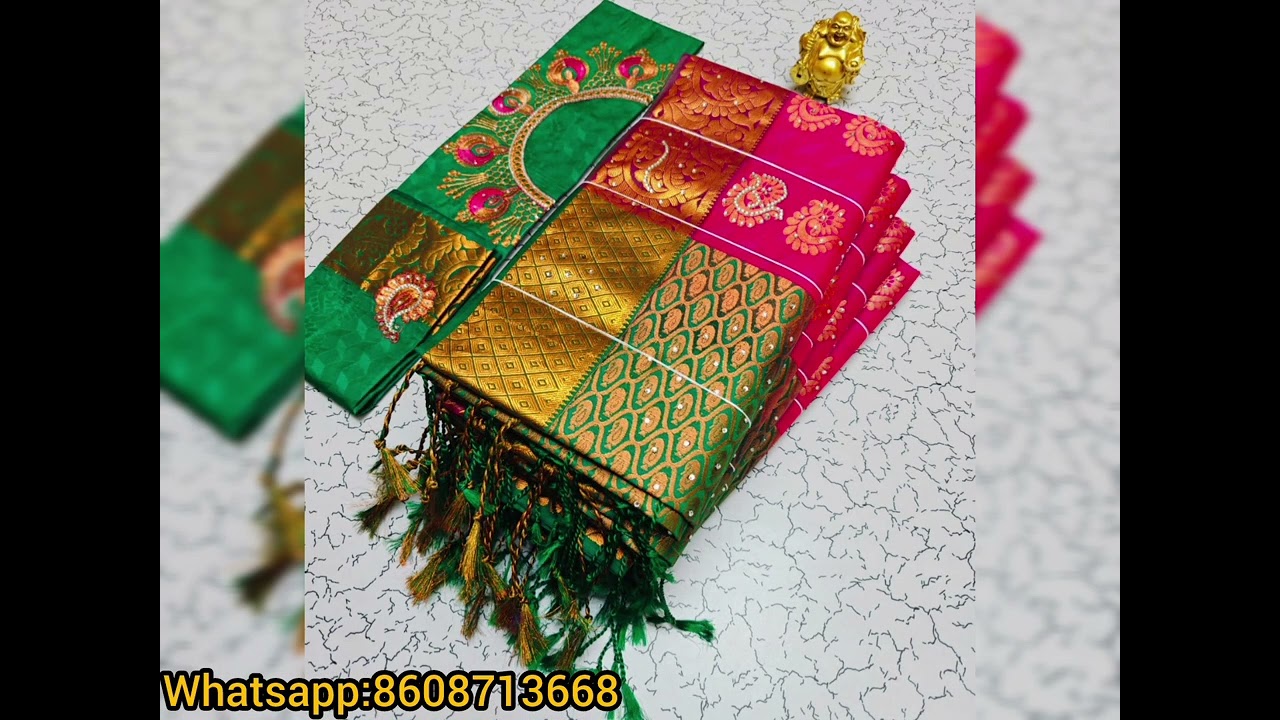 🌹🦚 *WEDDING SILK SAREES* 🦚🌹*Fancy matching tassel(sungam) work in pallu*wpp:8608713668❣️price 1400+$