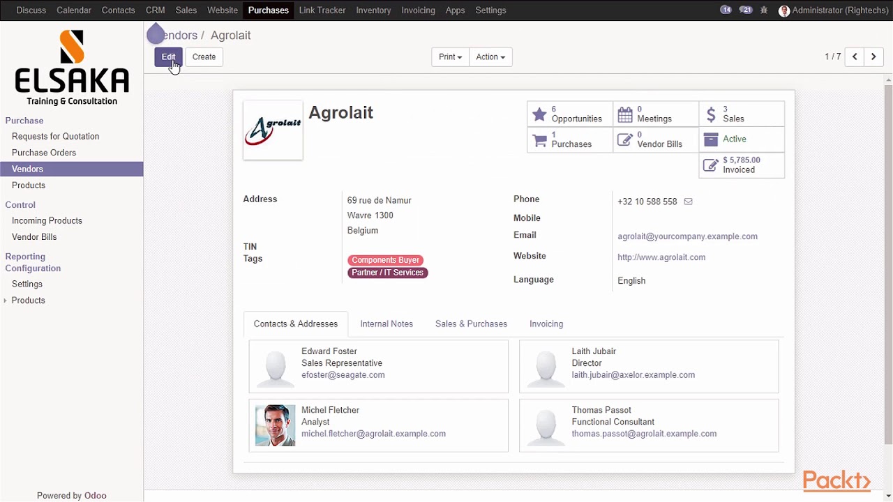Odoo 11 for Business : Creating and Sending a RFQ  to Your Vendor | packtpub.com
