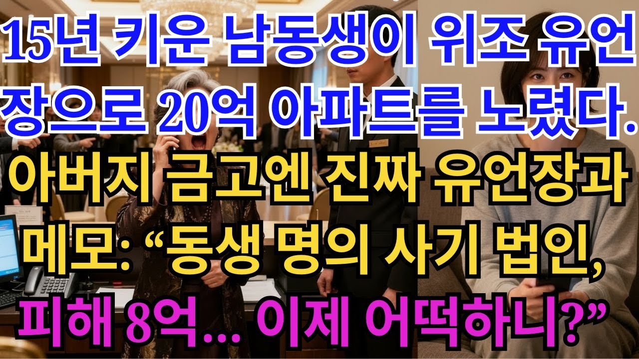 15년 키운 남동생이 위조 유언장으로 집 빼앗으려다가, 은행 금고 1개로 감옥 갔습니다... | 가족사연 | 감동사연 | 오디오북 |