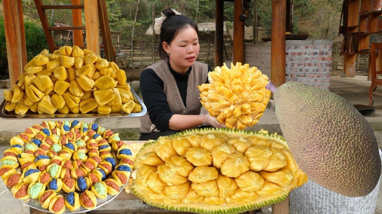 菠蘿蜜糯米糕美味超誘人！用菠蘿蜜包裹彩色糯米，親友必收 #农村生活 #乡村建造 #农家美食 #农场日常 #乡村致富