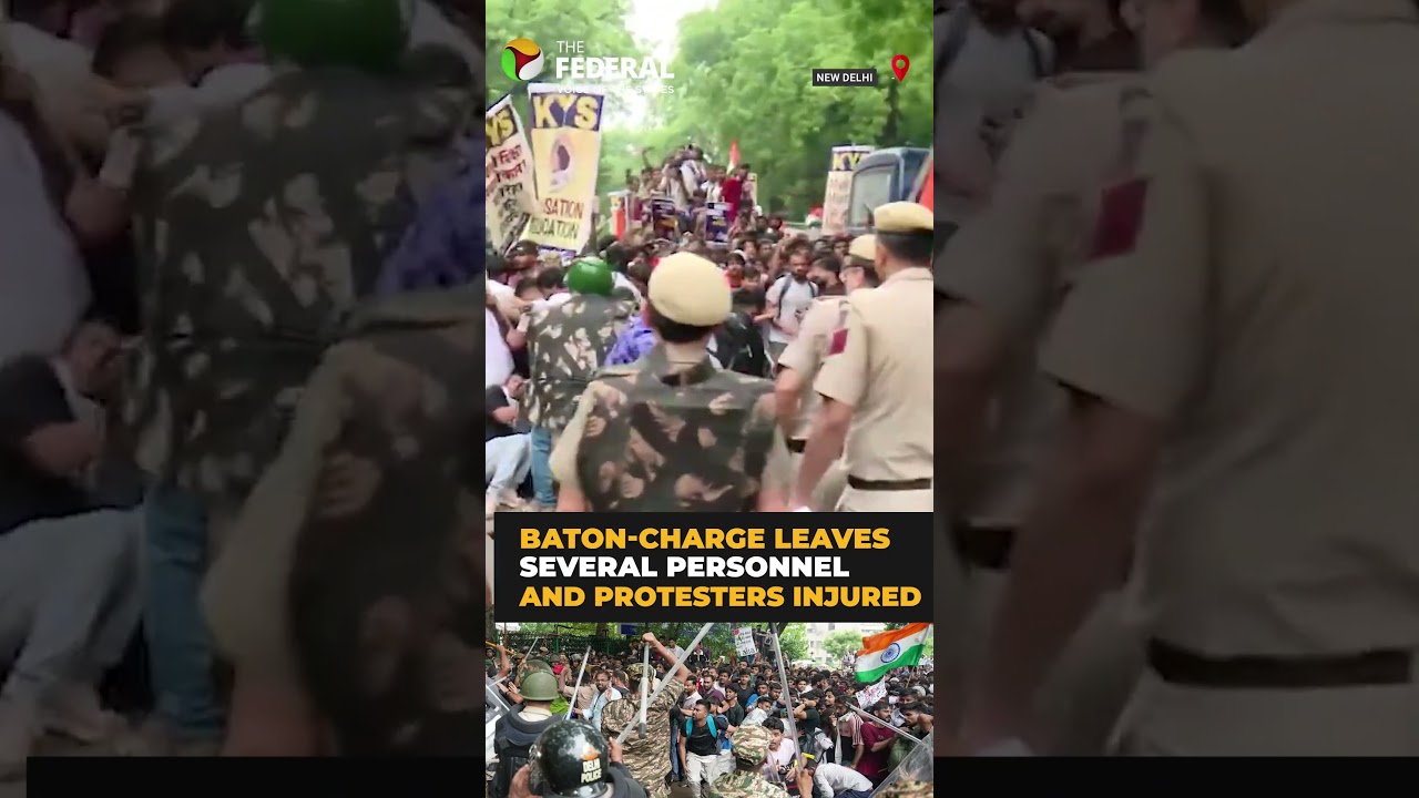 CJP Parliament march turns tense as police baton-charge protesters in Delhi | #shorts