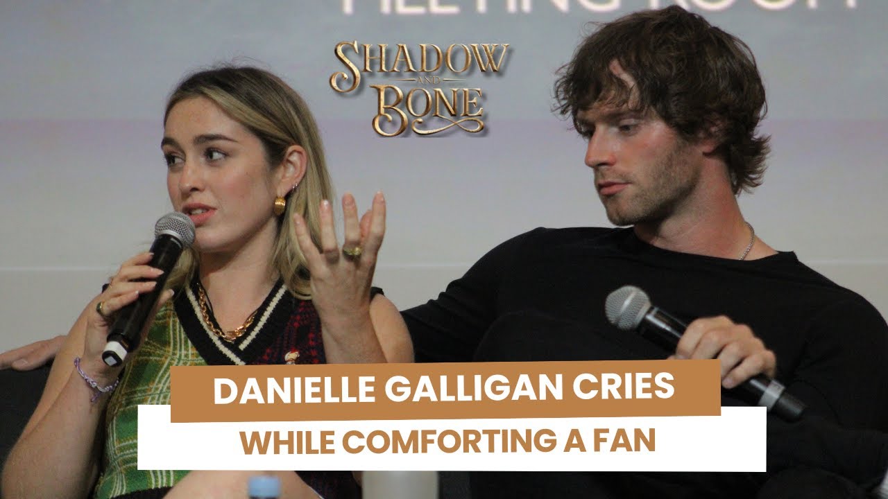 Danielle Galligan cries while comforting a fan at the A Storm of Crows and Shadow convention.