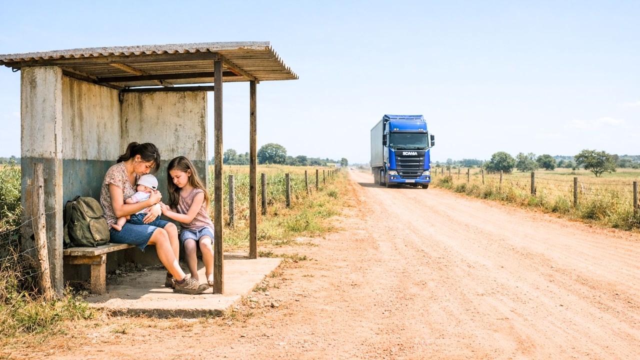Caminhoneiro solitário vê MÃE ABANDONADA em uma parada de ônibus…então ele faz isso…