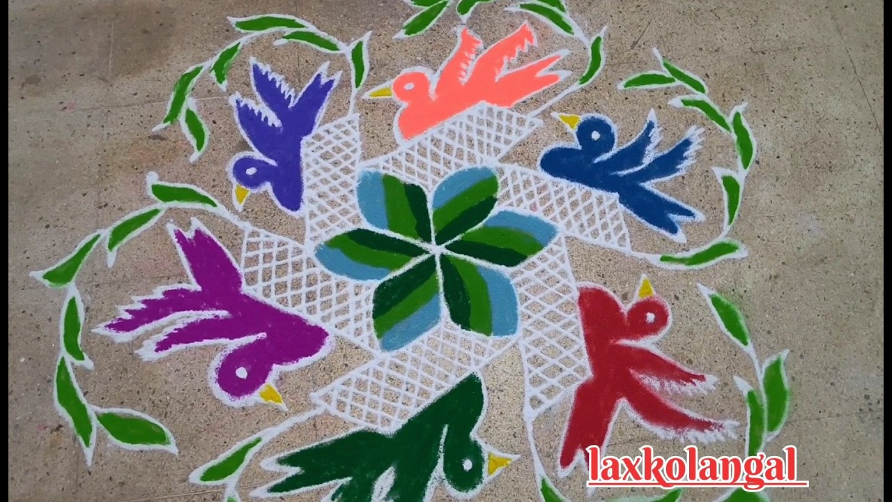 🐦Colourful sparrow rangoli 🐧🐦 sparrow rangoli 🐧🐤7*4 dots kolam 🐧🐦 laxkolangal 🐧🐤