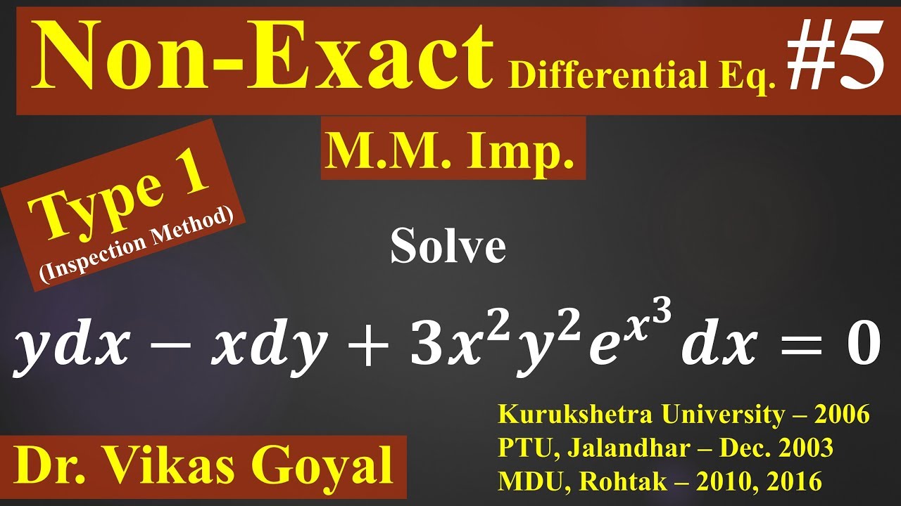 Non Exact Differential Equation #5 (i) (M.M.Imp) in Hindi | Inspection Method | Type 1