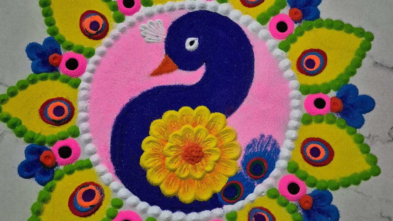 🦚 Beautiful Peacock Rangoli Design for Festival || archana creative art 🙏