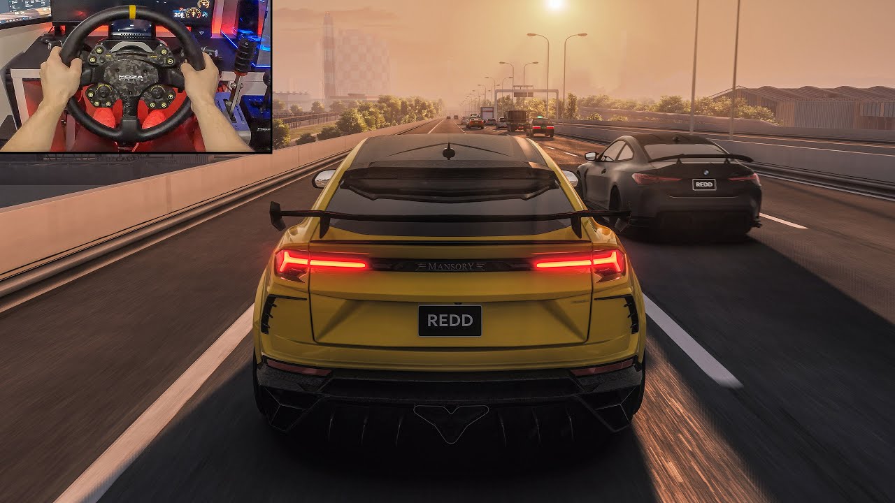 1150HP Mansory Lamborghini Urus & 922HP ADRO BMW M4 in Rush Hour Traffic - Assetto Corsa | Moza R16