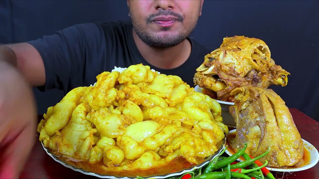 Eating Most Oily Mutton Fat Curry with Rice, Goat HEad Curry, Mutton Curry || Eating Show