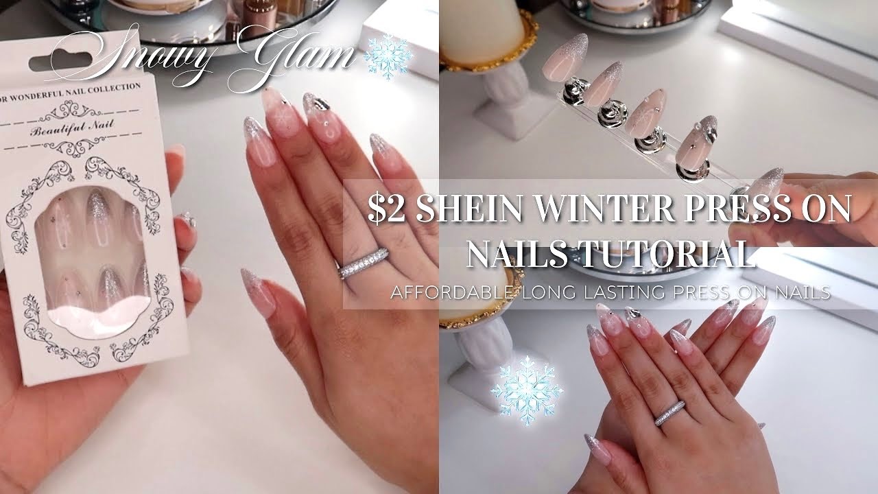 $2 SHEIN WINTER PRESS ON NAILS TUTORIAL ❄️ | Affordable Long Lasting Press On Nails