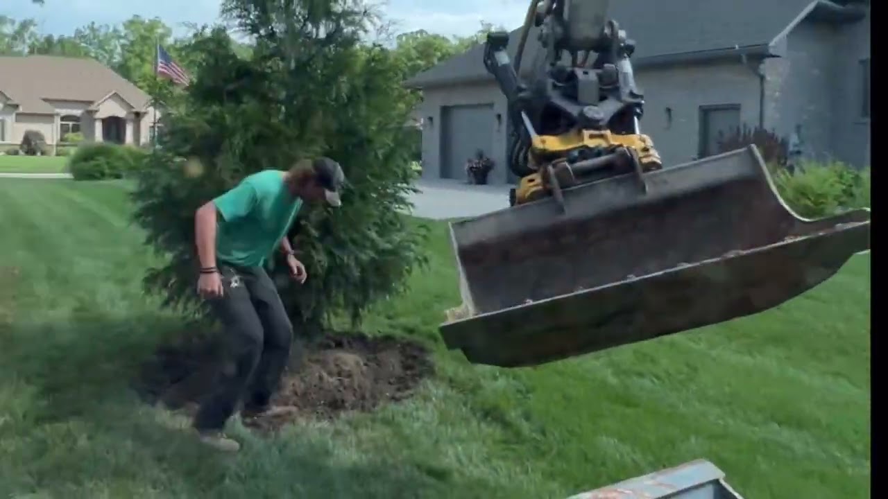 Engcon tilt rotator on Takeuchi tb290 unloading and planting trees